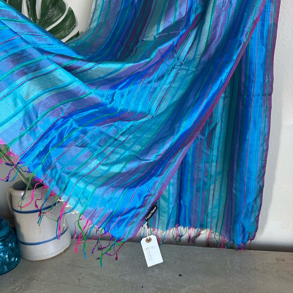 NWT Pappu Mama Blue Silk Scarf - Picture 3 of 12